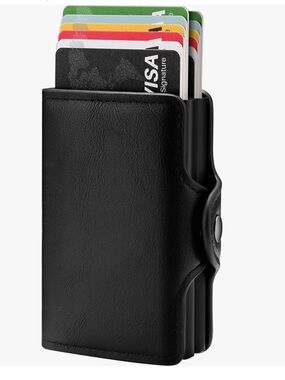 Black Leather Double Pop-up Credit Card Wallet